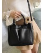 Retro Pocket Design Tote Bag - Black