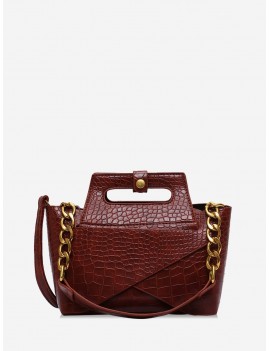 Chain Embossed Handbag - Brown