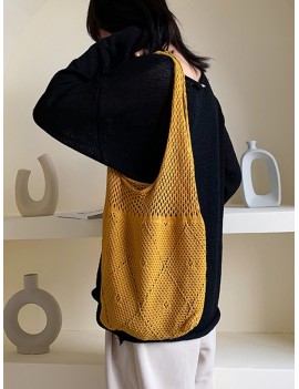 Open Knit Retro Shoulder Bag - Yellow