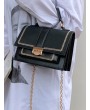 PU Contrasting Colors Square Shoulder Bag - Black