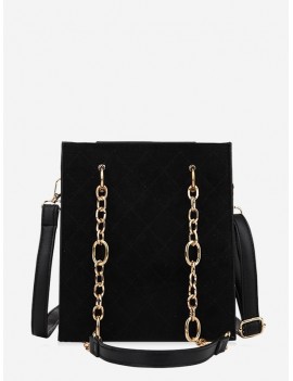 Rhombic Pattern Chain Shoulder Bag - Black