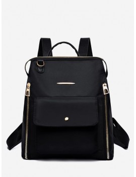 Nylon Zip Pockets School Backpack - Black