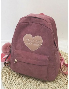 Heart Letter Fuzzy Ball Pendant Backpack - Khaki Rose