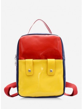 Color Block Patent Leather Backpack - Yellow