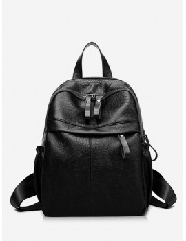 Large Capacity PU Leather School Backpack - Black