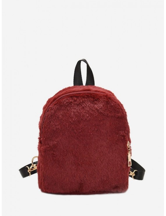 Solid Faux Fur Mini Teddy Backpack - Red Wine