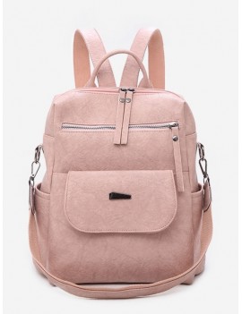 Solid Color Design PU School Backpack - Light Pink