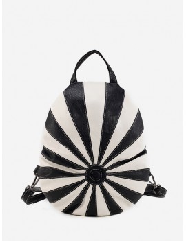 Striped Jointed Leather Backpack - Black