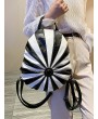Striped Jointed Leather Backpack - Black