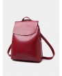 Simple Flap PU Leather College Backpack - Red Wine