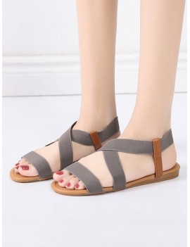 Elastic Cross Band Flat Casual Sandals - Gray Eu 35