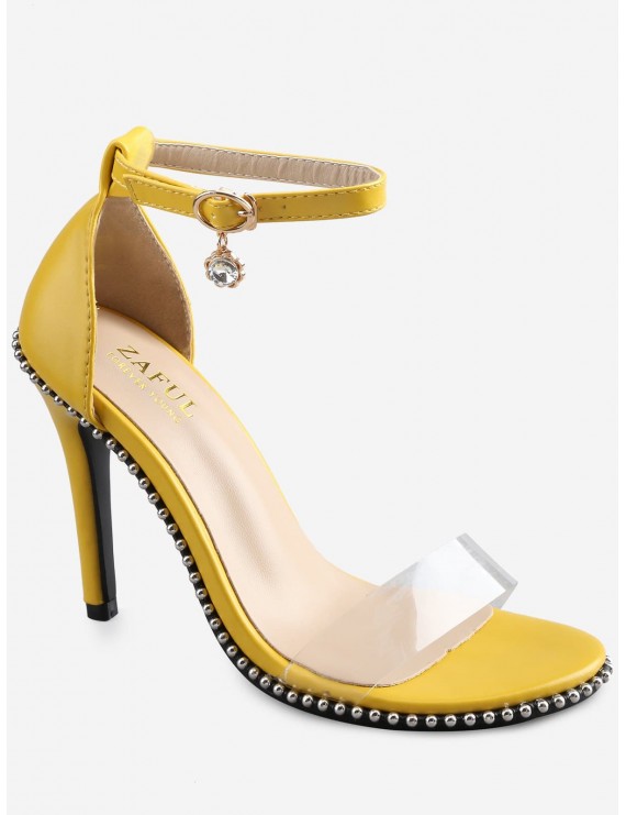 Crystal High Heel Transparent Strap Ankle Strap Sandals - Yellow 37