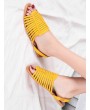 PU Leather Slingback Flat Huarache Sandals - Yellow Eu 40