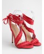 Lace Up Ankle Strap Ruffles Decoration Sandals - Chestnut Red 37