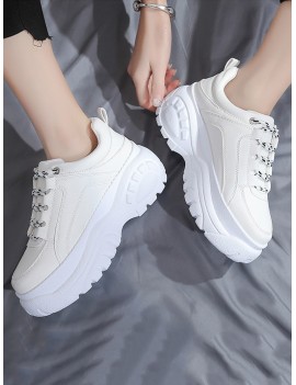 Casual Lace Up Platform Dad Sneakers - White Eu 40