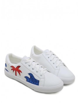 Sequined Palm Tree Graphic Low Heel Sneakers - White 39