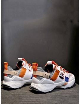 Breathable Mix Material Dad Sneakers - Tangerine Eu 40