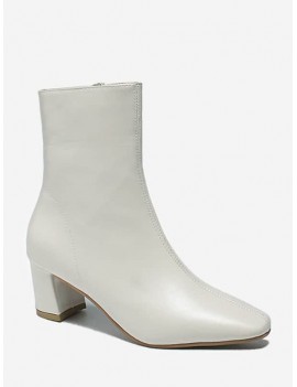 PU Square Toe Chunky Heel Solid Boots - White Eu 36