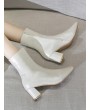 PU Square Toe Chunky Heel Solid Boots - White Eu 36