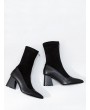 Front Zip Chunky Heel Pointed Toe Patch Boots - Black Eu 38