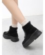 British Style Platform Chunky Heel Short Boots - Black Eu 38