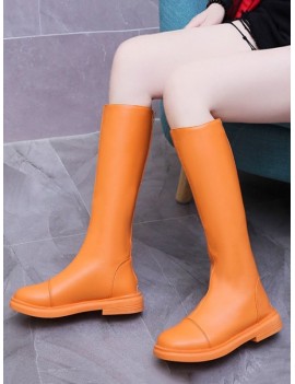 Neon Plain Low Heel Knee High Boots - Tiger Orange Eu 36