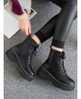 Lace Up Platform Chunky Heel Ankle Boots - Black Eu 38