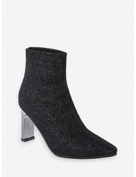 Glitter Pointed Toe Chunky Heel Boots - Black Eu 39