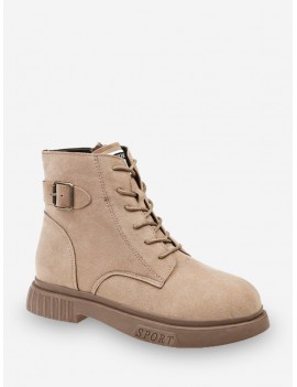 Buckle Accent Lace Up Cargo Boots - Apricot Eu 39