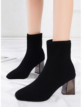 Metallic Chunky Heel Sock Short Boots - Black Eu 38