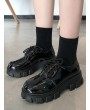 Plain Patent Leather Platform Short Boots - Black Eu 37