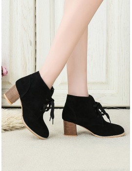 Chunky Heel Lace-up Decorated Boots - Black Eu 36