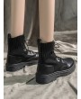 Round Toe Patch Sock Short Boots - Black Eu 36