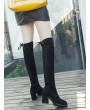 Faux Suede Chunky Heel Thigh High Boots - Black Eu 39