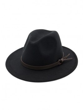 Woolen Solid Belt Tie Jazz Hat - Black
