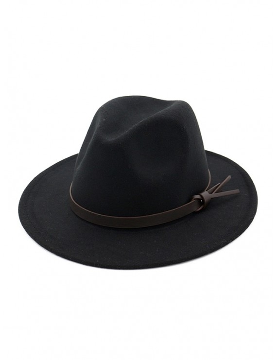 Woolen Solid Belt Tie Jazz Hat - Black