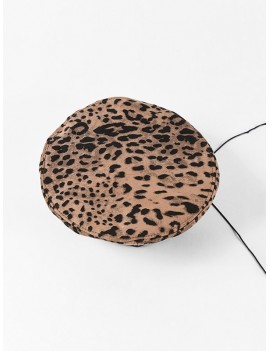 Leopard Printed Flat Beret Hat - Brown