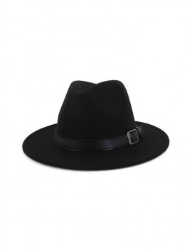 Floppy Woolen Belt Jazz Hat - Black