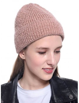 Winter Brushy Solid Elastic Hat - Pink