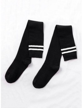 College Striped Sport Knee Length Socks - Black