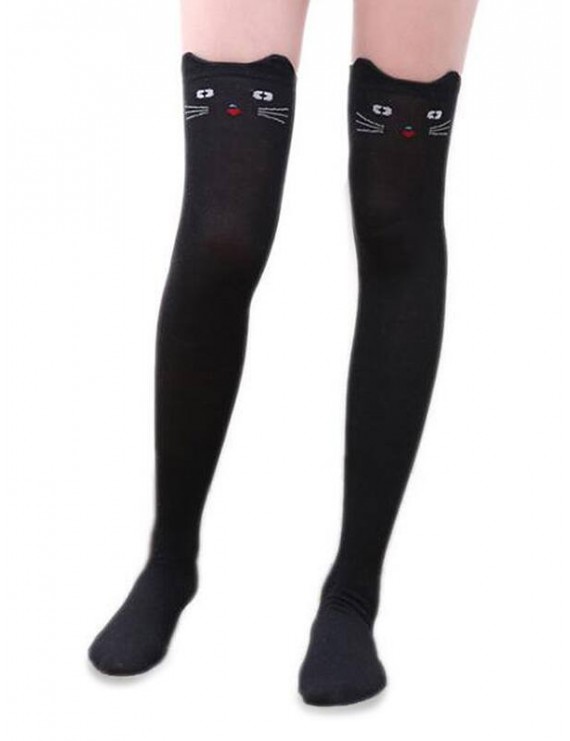 Cat Panda Cartoon Knee Length Socks - Black