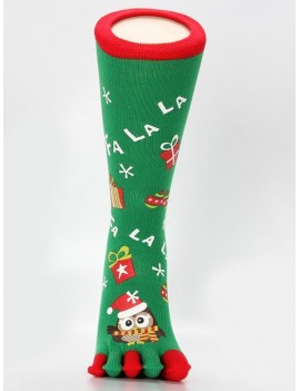 Christmas Owl Full Toe Socks - Clover Green