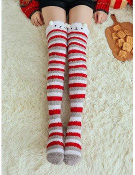 Christmas Suede Thigh High Socks - Gray