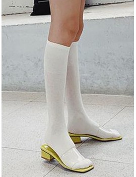 Solid Patchwork Calf Length Socks - White