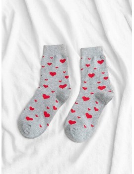 Cotton Heart Crew Length Socks - Gray