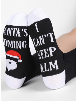 Santa Claus Fun Letters Mid Calf Socks - Black