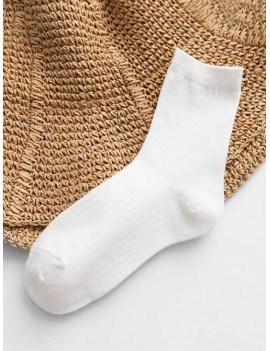 Solid Striped Cotton Quarter Length Socks - White