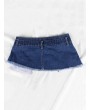 Button Mini Skirt Design Denim Belt - Deep Blue