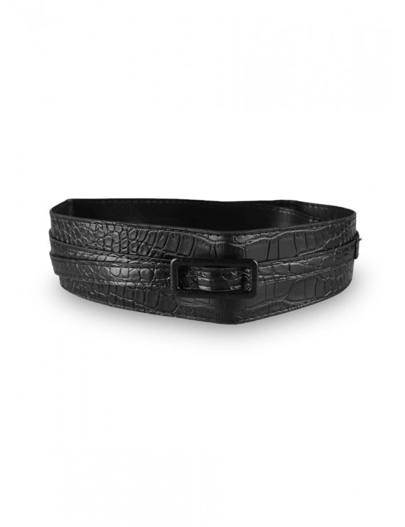 Solid PU Buckle Dress Belt - Black