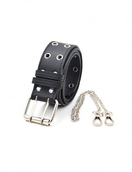 PU Leather Belt With Chain - Black